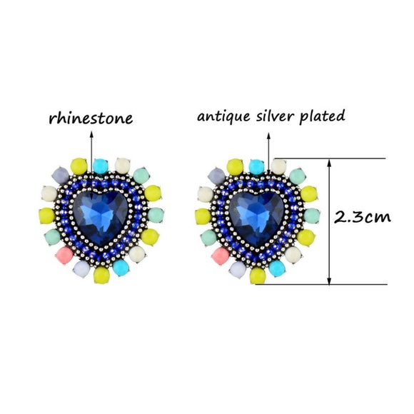 Multicolor Rhinestone Heart Shaped Stud Earrings - Picture 4 of 4